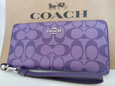 COACH Long Zip Wallet with Strap Purple Signature C4452 New