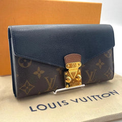 Louis Vuitton Monogram Porte-Feuille Pallas Long Wallet Black Gold Hardware