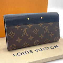 Louis Vuitton Monogram Porte-Feuille Pallas Long Wallet Black Gold Hardware