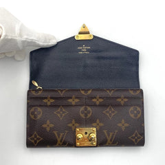 Louis Vuitton Monogram Porte-Feuille Pallas Long Wallet Black Gold Hardware